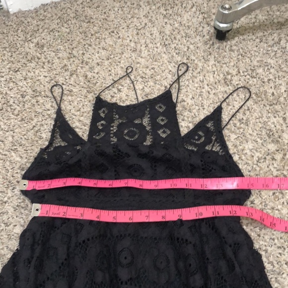 Free People Just Like Honey Dress Size 2 Black Floral Lace Asymmetrical Hem - Picture 9 of 10